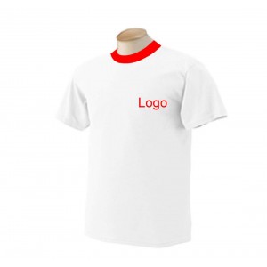 Beyaz Promosyo Tshirt Kırmızı Yakalı