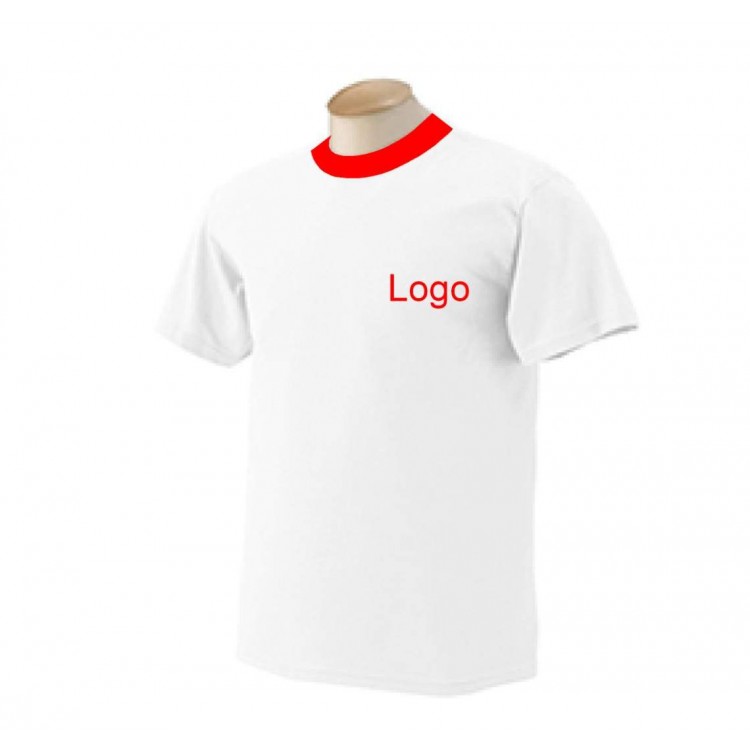 Beyaz Promosyo Tshirt Kırmızı Yakalı